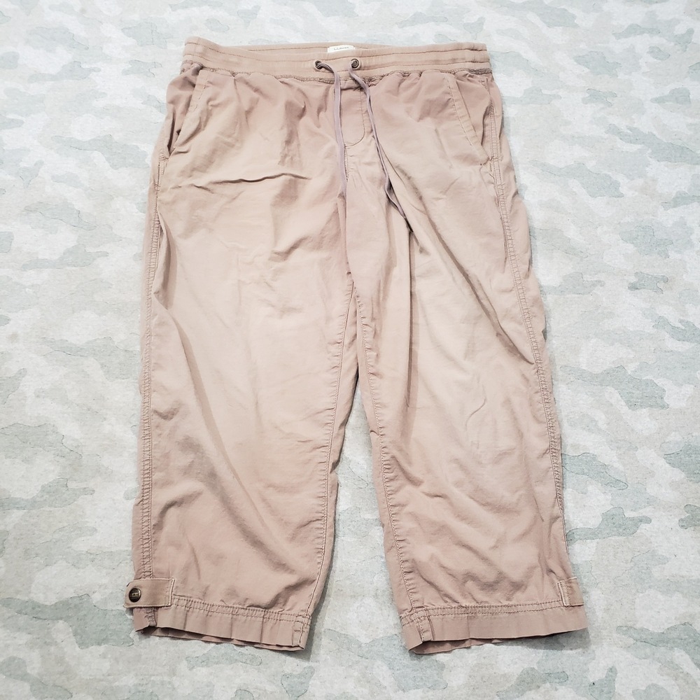 L.L. Bean Cropped Pants Womens Large Brown Ripstop Hiking Outdoor Drawstring